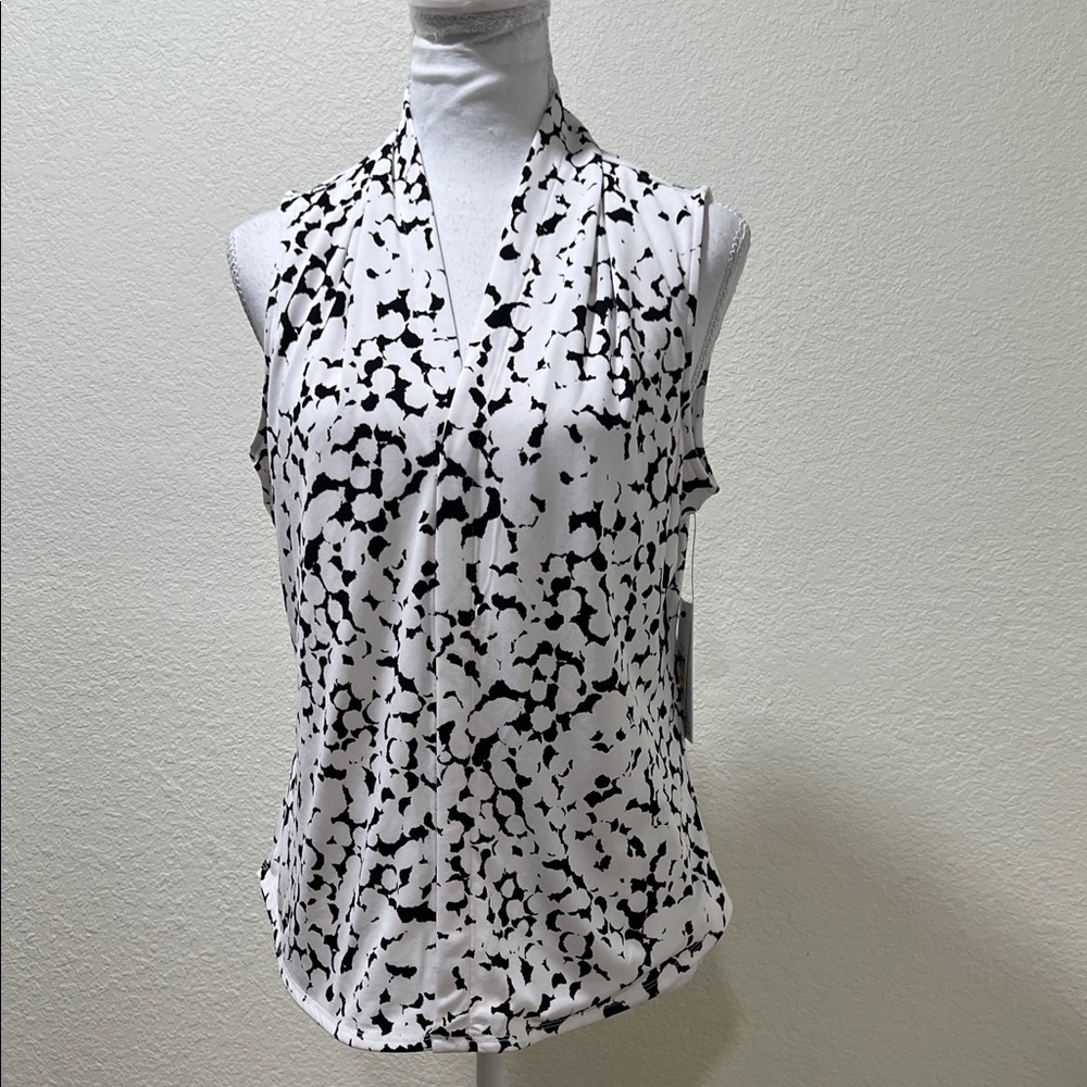 DKNY Black and White Sleeveless Blouse
